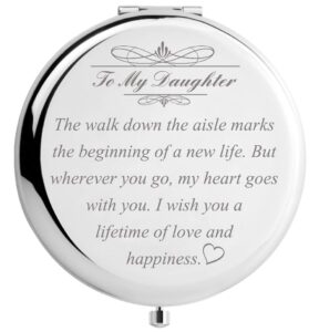 didadic daughter wedding gift from mom dad, bride gifts for wedding day, engraved makeup mirror for wedding keepsake (daughter wedding day gift)