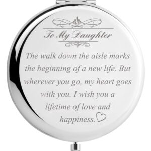 DIDADIC Daughter Wedding Gift from Mom Dad, Bride Gifts for Wedding Day, Engraved Makeup Mirror for Wedding Keepsake (Daughter Wedding Day Gift)