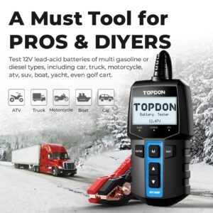 TOPDON BT100 Car Battery Tester 12V Load Tester, 100-2000 CCA Automotive Alternator Tester Digital Auto Battery Analyzer Charging Cranking System Tester for Car Truck Motorcycle ATV SUV Boat Yacht