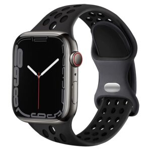 elaikement compatible with apple watch band 44mm 45mm 49mm 42mm 41mm 40mm 38mm men women, breathable silicone sport wristband strap for iwatch bands series 9/8/7/6/5/4/3/se/ultra, anthracite black