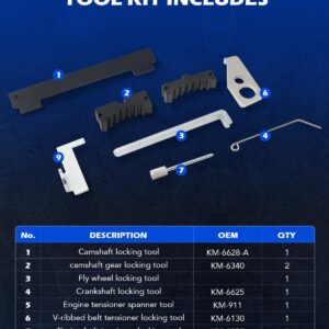 Orion Motor Tech Engine Camshaft Tensioning Locking Alignment Timing Belt Tool Kit Compatible with Chevy Cruze Aveo Alfa Romeo Fiat 16V 1.4 1.6 1.8 en6340 km6340