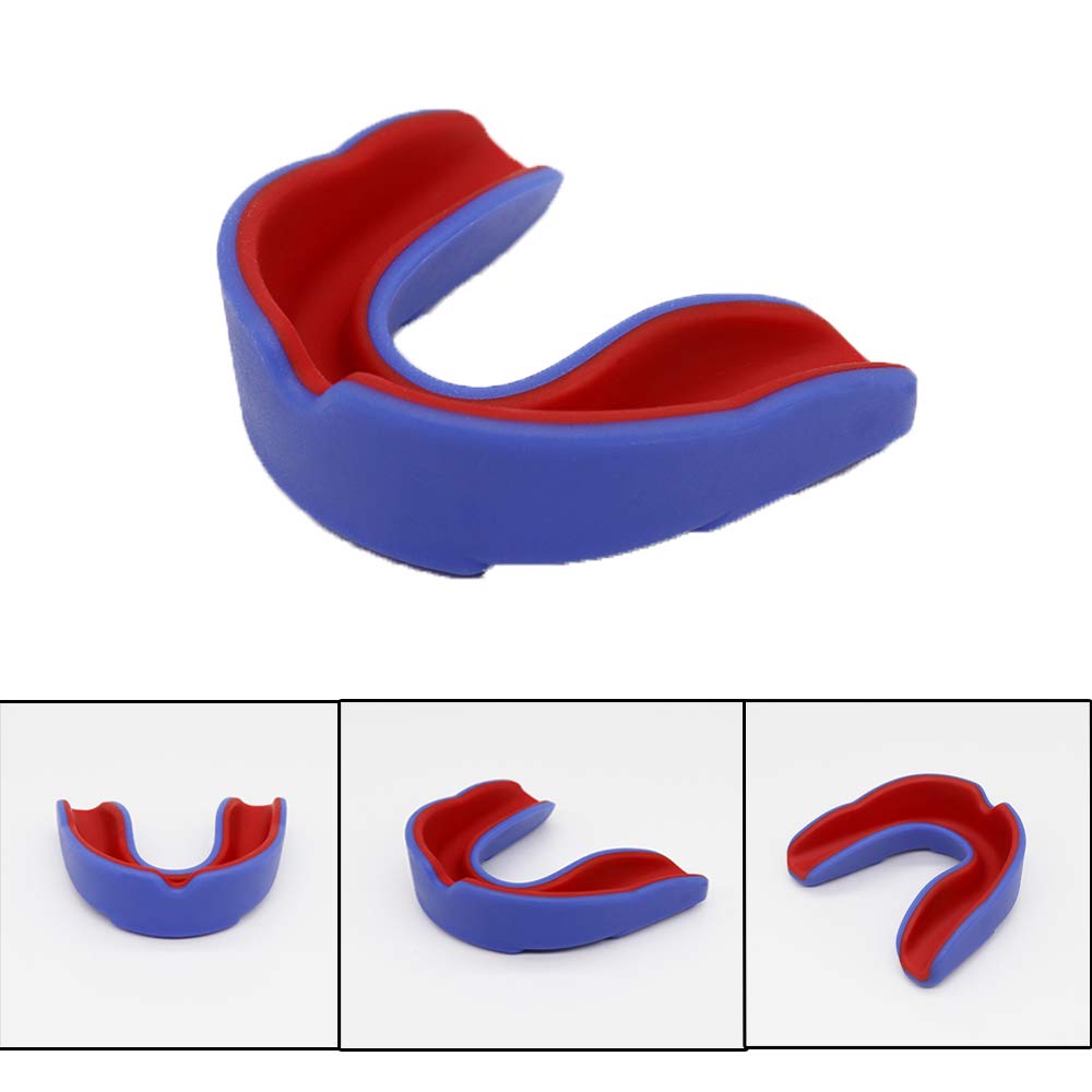 Sports Mouth Guard for Kids Youth/Adults-Mouthguard for Lacrosse, Basketball, Karate, Flag Football, Martial Arts, Rugby, Boxing, MMA, Hockey -Free Carrying Case for Mouthguard(Blue red Kids)