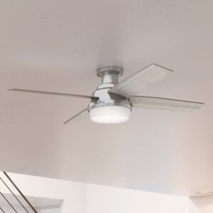 Hunter Fan Company Dempsey 52-inch Indoor Brushed Nickel Modern Ceiling Fan With Bright LED Light Kit, Remote Control, and Reversible WhisperWind Motor Included