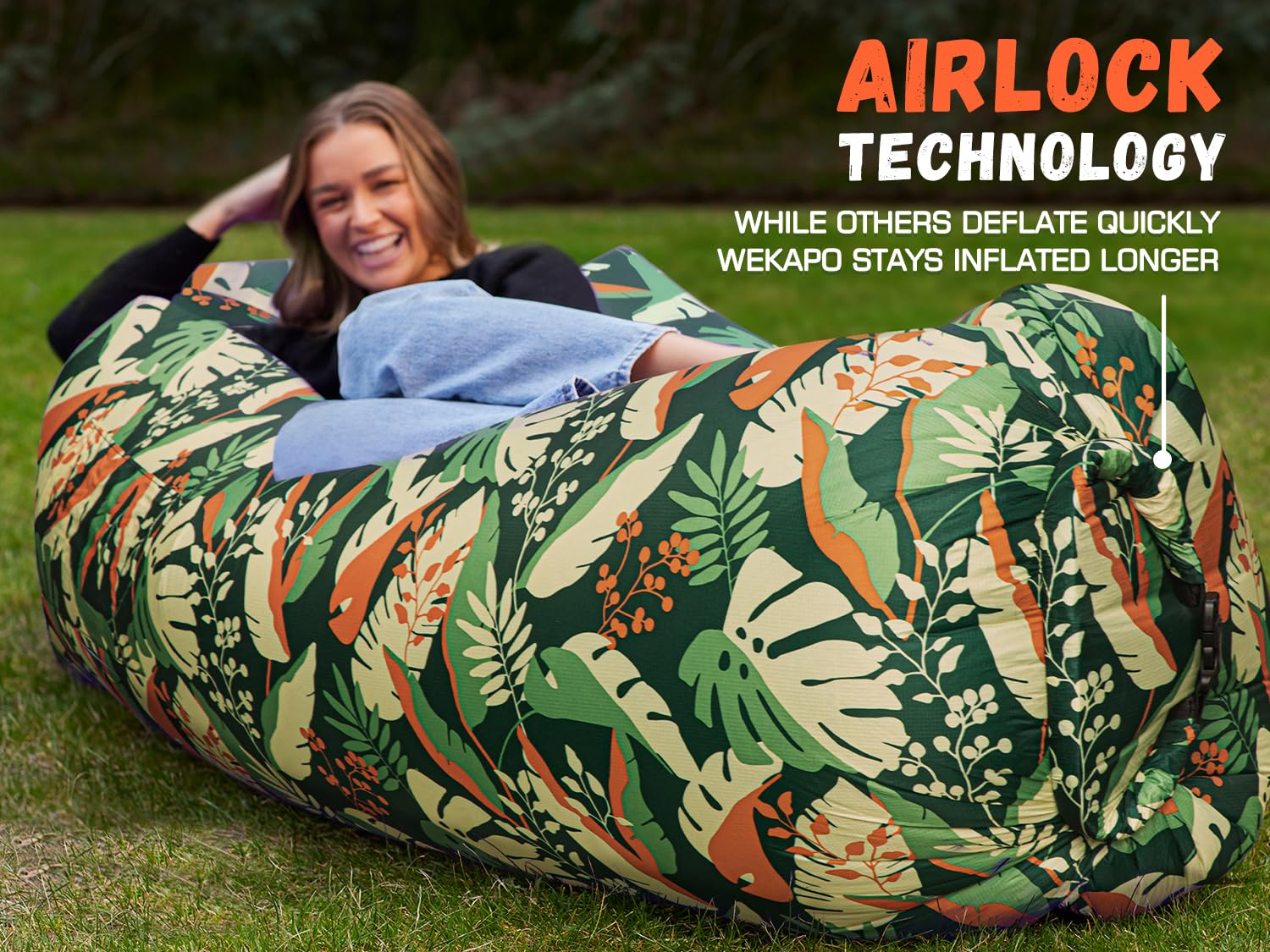 WEKAPO Inflatable Couch Air Lounger Chair - Camping & Beach Accessories, Portable Blow up Sofa for Hiking, Lawn, Indoor/Outdoor Movies & Music Festivals. Lightweight and Easy to Set Up Air Hammock