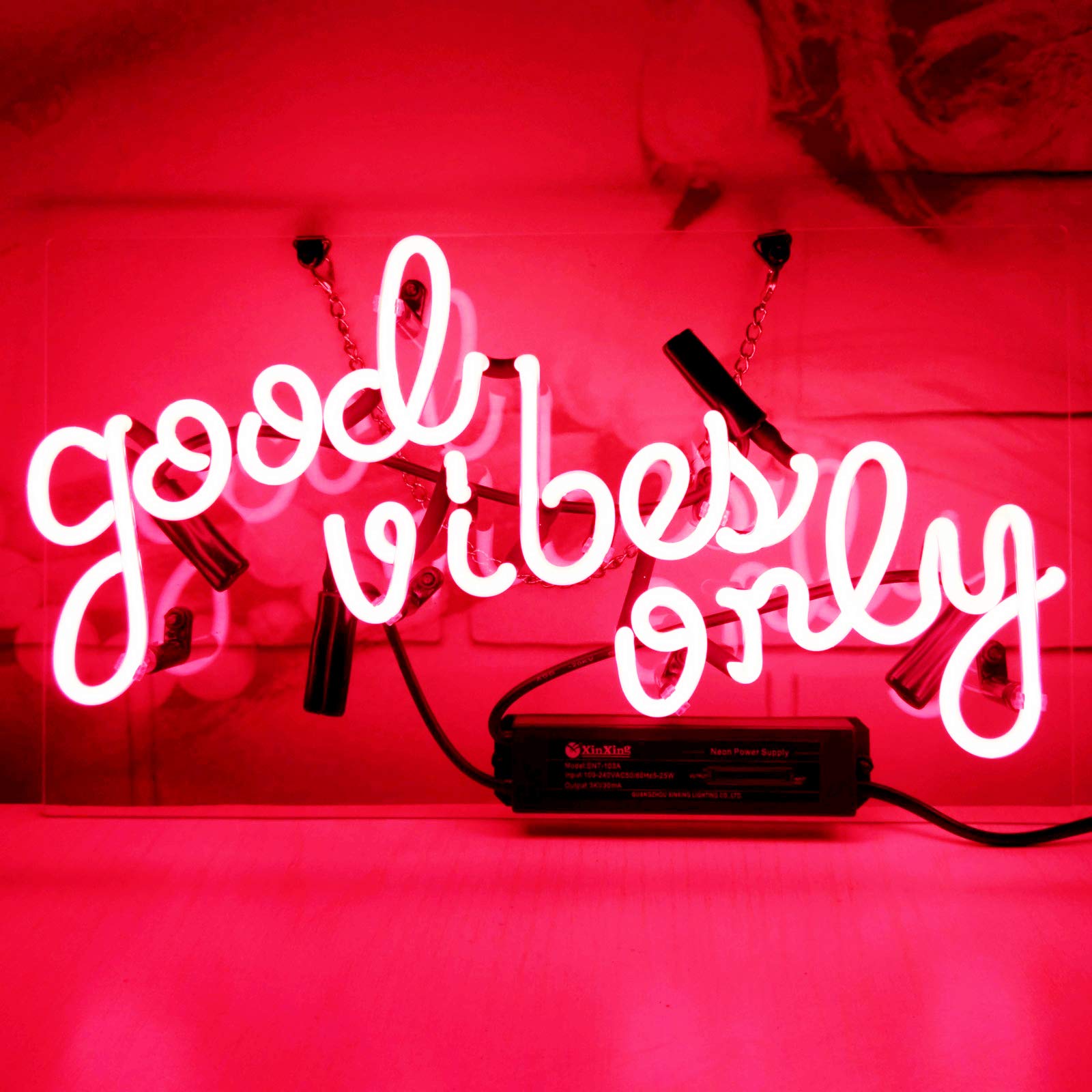 Neon Signs Good Vibes Only Neon Sign Neon Light Sign Light Up Signs Wall Decor Custom Neon Sign Neon Words for Wall Bedroom Girls Halloween Christmas Decor Neon 14x8 inch