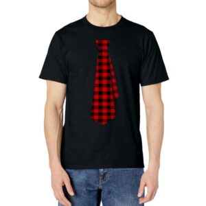 Red Buffalo Plaid Neck Tie for Christmas Kids Boys Men Women Short Sleeve T-Shirt