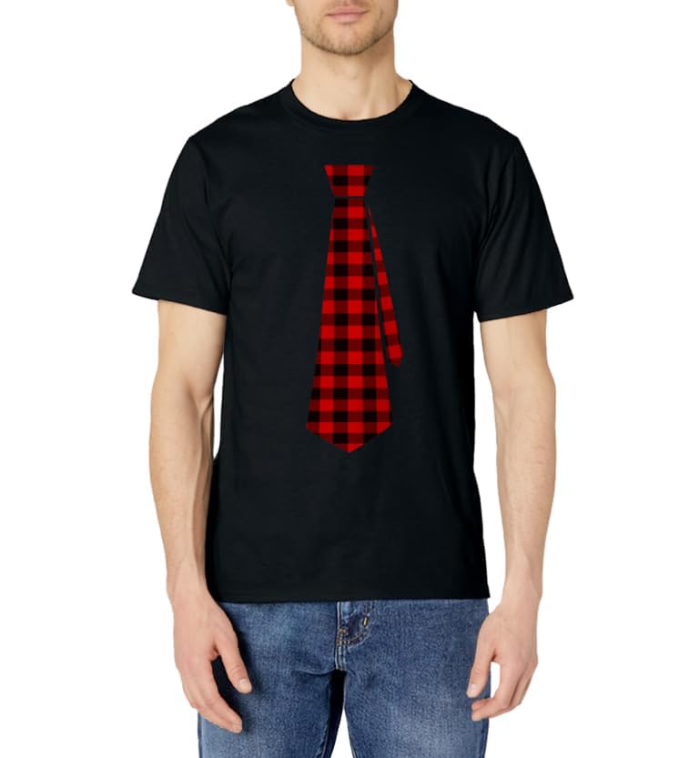 Red Buffalo Plaid Neck Tie for Christmas Kids Boys Men Women Short Sleeve T-Shirt