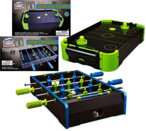 matty's toy stop deluxe 20" wooden tabletop neon air hockey (extra pucks) & neon foosball (soccer) (extra balls) games gift set bundle - 2 pack