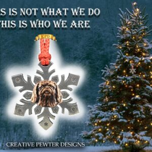 Handcrafted Copper Plated Pekingese Head Hanging Snowflake Ornament for Decorating Holiday Wreaths and Christmas Trees - Made in United States - SKU DC136SF