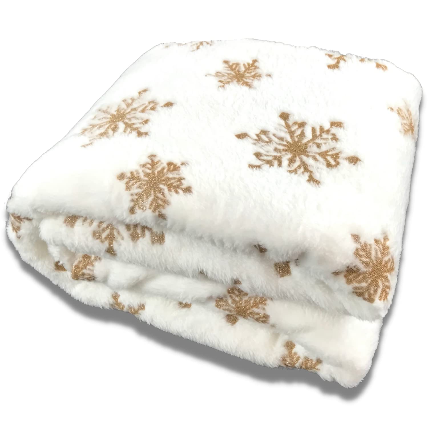 Serafina Home Christmas Holiday Throw Blanket: Velvelty Soft, Durable Fleece Accent for Bed or Couch (Golden Snowflakes, 50 x 60 inches)