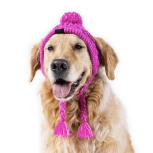 canada pooch pom pom winter dog protection hat - knitted warm dog beanie | cozy dog cap with tassel, keeps dogs comfy on cold days, breathable ear slits, great for dogs pink/s