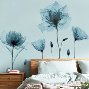 M ACHOOSE Blue Flower Wall Decals Peel and Stick Wall Stickers Removable Decal Stick Wall Art Murals Home Wall Decor for Bedroom Living Room Wall Decaoration