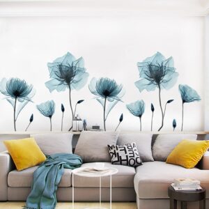 M ACHOOSE Blue Flower Wall Decals Peel and Stick Wall Stickers Removable Decal Stick Wall Art Murals Home Wall Decor for Bedroom Living Room Wall Decaoration