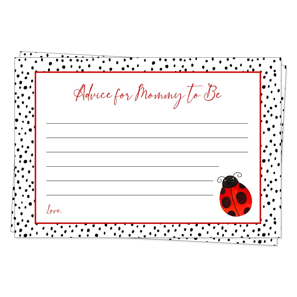 Ladybug Baby Shower Advice for Mommy to Be Party Polka Dots Lil Lady Bug Baby Sprinkle Words of Wisdom Red Black Polka Dots Spring Parenting Printed (24 Count)