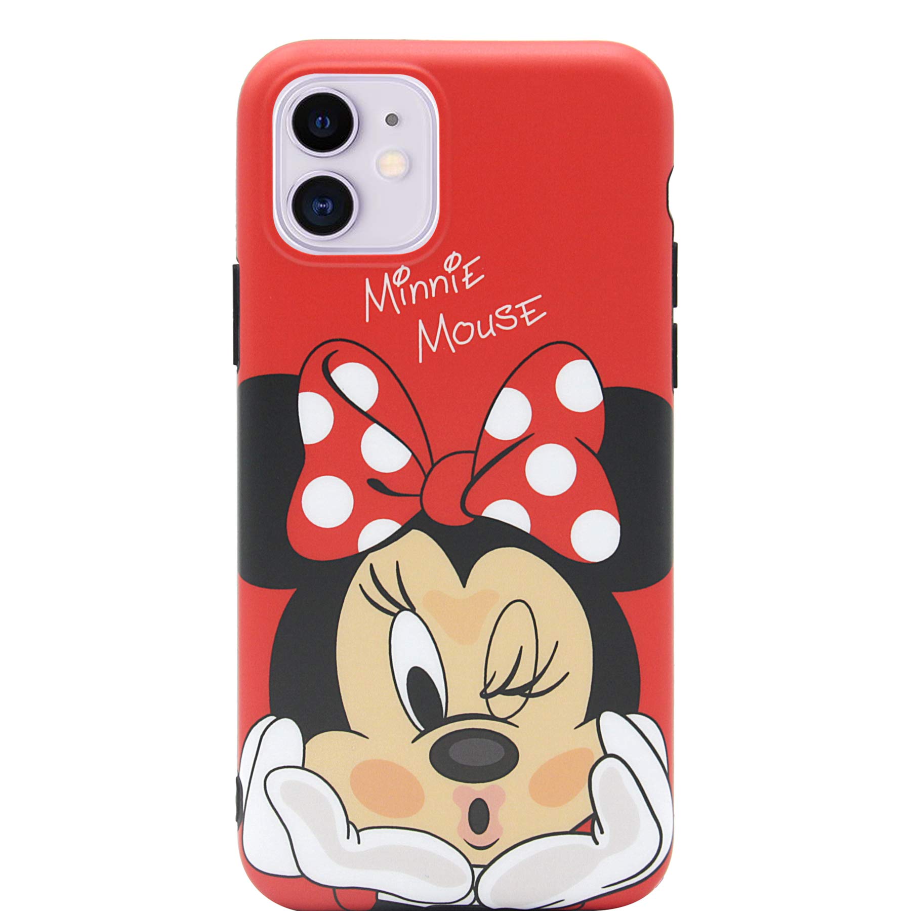 MC Fashion Cute Vibrant Matte IMD Cartoon Case, Slim Fit Black Bumper Full-Body Soft Protective TPU Case for Apple iPhone 11 6.1 inch 2019 (Kiss Minnie Mouse)