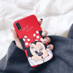 MC Fashion Cute Vibrant Matte IMD Cartoon Case, Slim Fit Black Bumper Full-Body Soft Protective TPU Case for Apple iPhone 11 6.1 inch 2019 (Kiss Minnie Mouse)