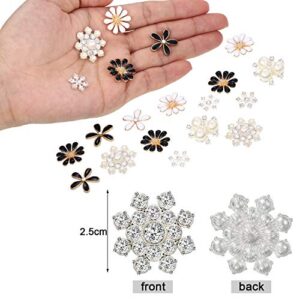 WILLBOND 80 Pieces Rhinestone Buttons Embellishment Buttons Fake Pearls Flat Back Flower Rhinestone Buttons for Jewellery Making Home Wedding Party Decoration