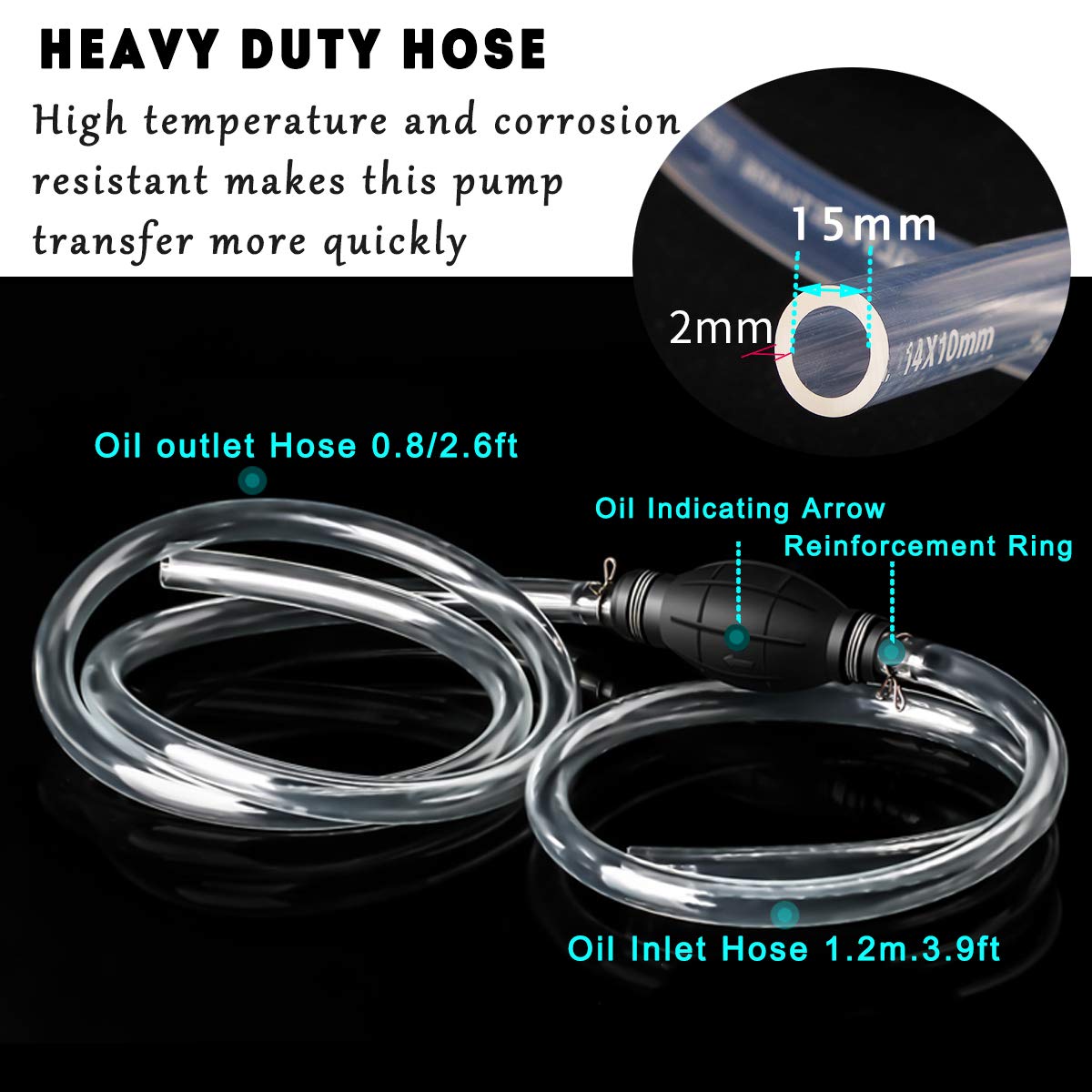 Gasoline Siphon Hose Pump, Siphon Pump Gas Transfer Oil Water Fuel Gas Siphon Hand Pump Siphon Pump, Syphon Pumps Siphon Hose for Gasoline, Fluid Fuel Diesel Transfer Pump,2 Durable Pvc Transfer Hoses