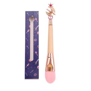 bamboo handle makeup brush tool sailor moon/cardcaptor sakura makeup brushes metal brush head pink soft hair pinceaux maquillage (moon)