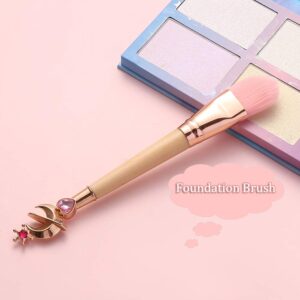 Bamboo Handle Makeup Brush Tool Sailor Moon/Cardcaptor Sakura Makeup Brushes Metal Brush Head Pink Soft Hair Pinceaux Maquillage (Moon)