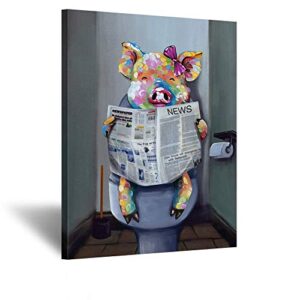 kreative arts funny animal painting wall decor giclee canvas art cute pig reading newspaper on toilet painting framed prints pictures to hang for bathroom walls decor 24x32inch