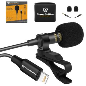 PowerDeWise Professional Wired Lavalier Lapel Microphone for iPhone, iPad - Omnidirectional Condenser Recording Mic for Video Podcast Vlog YouTube