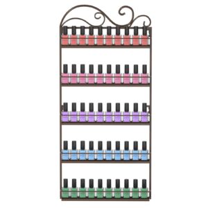 erytlly wall mounted nail polish rack, nail polish holder stand, rectangle nail polish storage organizer, salon nail polish shelf organizer (brown- 1 pack)