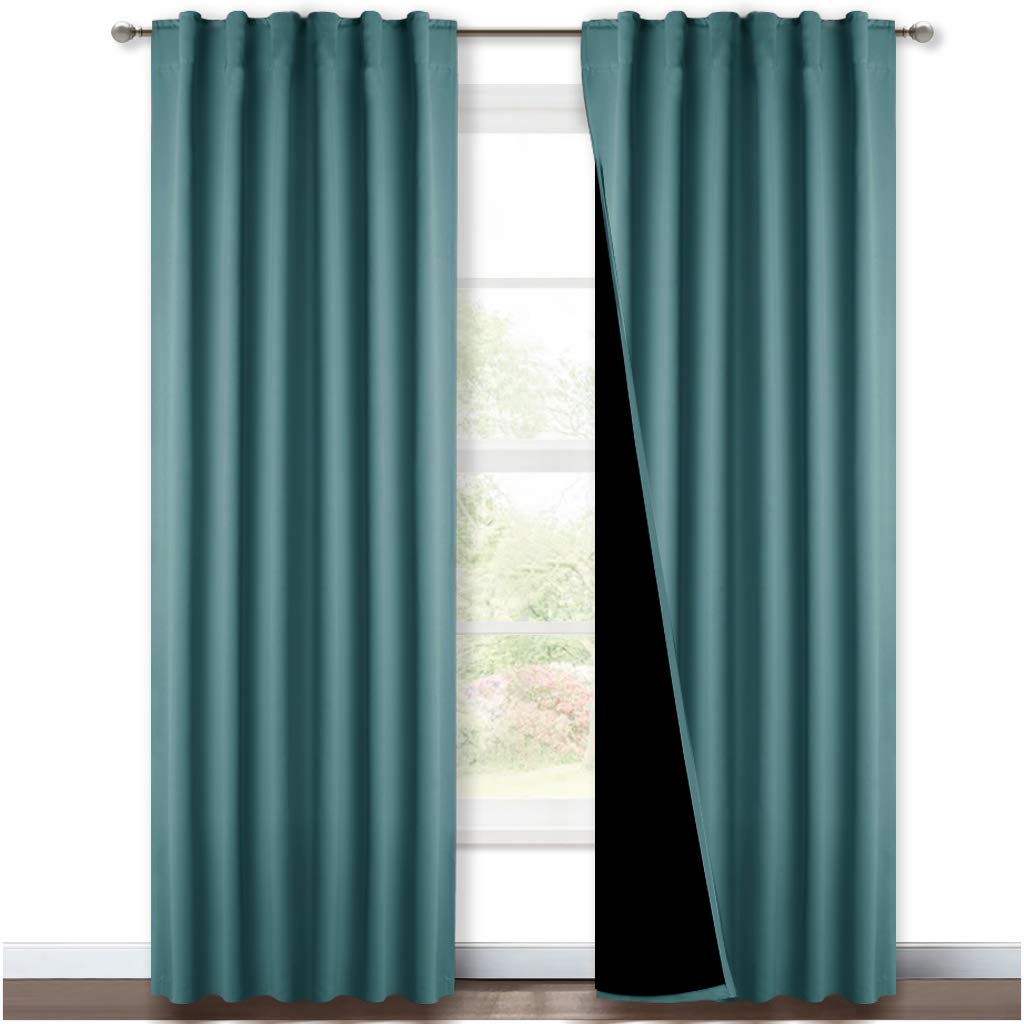 NICETOWN 100% Blackout Blinds, Laundry Room Decor Window Treatment Curtains, Thermal Insulated Energy Smart Drapes and Draperies for Villa, Hall and Studio, Sea Teal, Set of 2, 52 inches x 95 inches