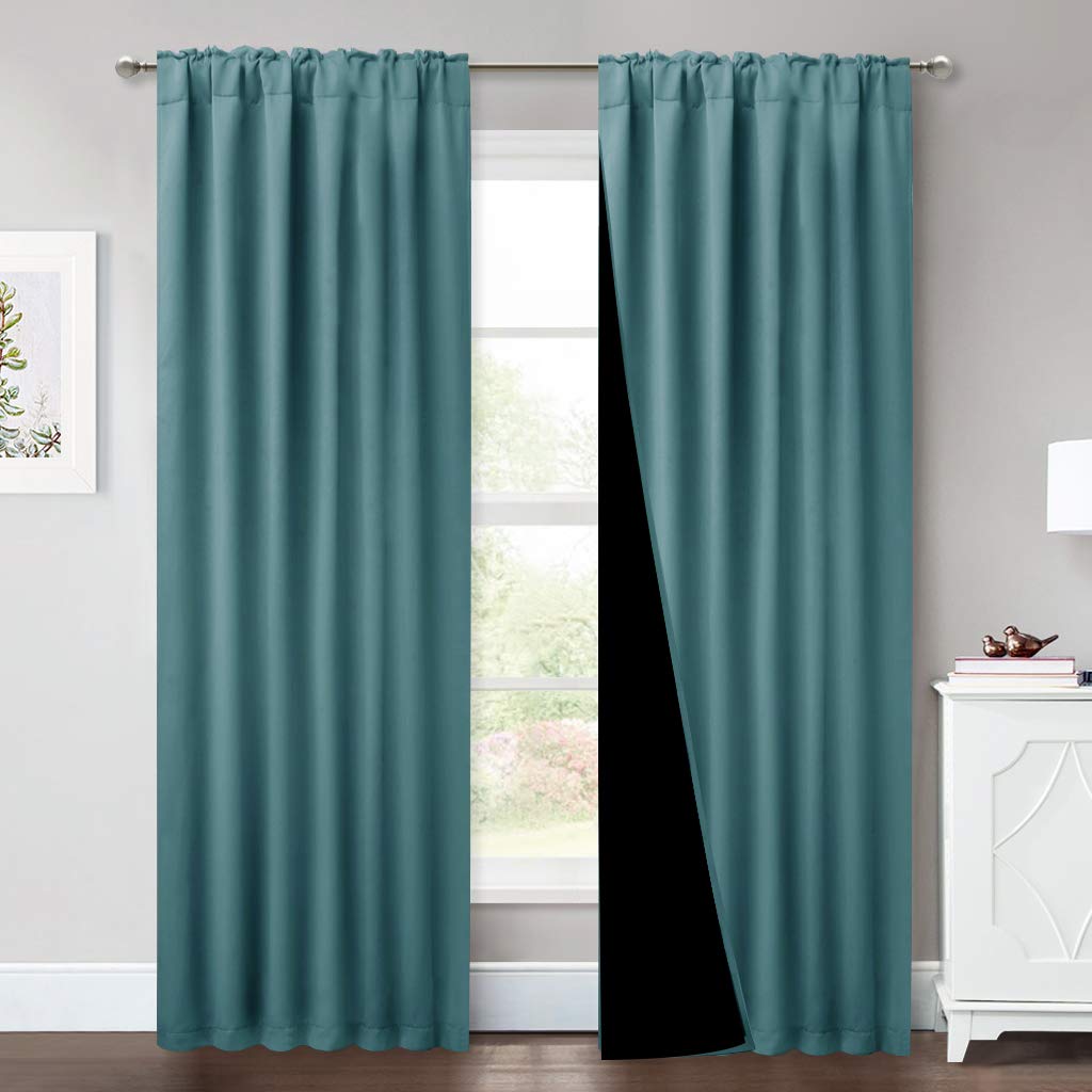 NICETOWN 100% Blackout Blinds, Laundry Room Decor Window Treatment Curtains, Thermal Insulated Energy Smart Drapes and Draperies for Villa, Hall and Studio, Sea Teal, Set of 2, 52 inches x 95 inches