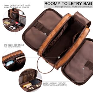 Elviros Toiletry Bag for Men, Large Travel Shaving Dopp Kit Water-resistant Bathroom Toiletries Organizer PU Leather Cosmetic Bags