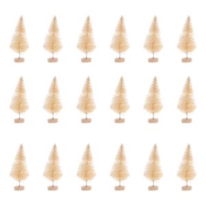 amosfun 18pcs mini pine trees sisal trees miniature christmas tree with wood base christmas desktop decorations 6.5cm (beige)