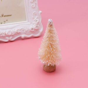 Amosfun 18pcs Mini Pine Trees Sisal Trees Miniature Christmas Tree with Wood Base Christmas Desktop Decorations 6.5cm (Beige)