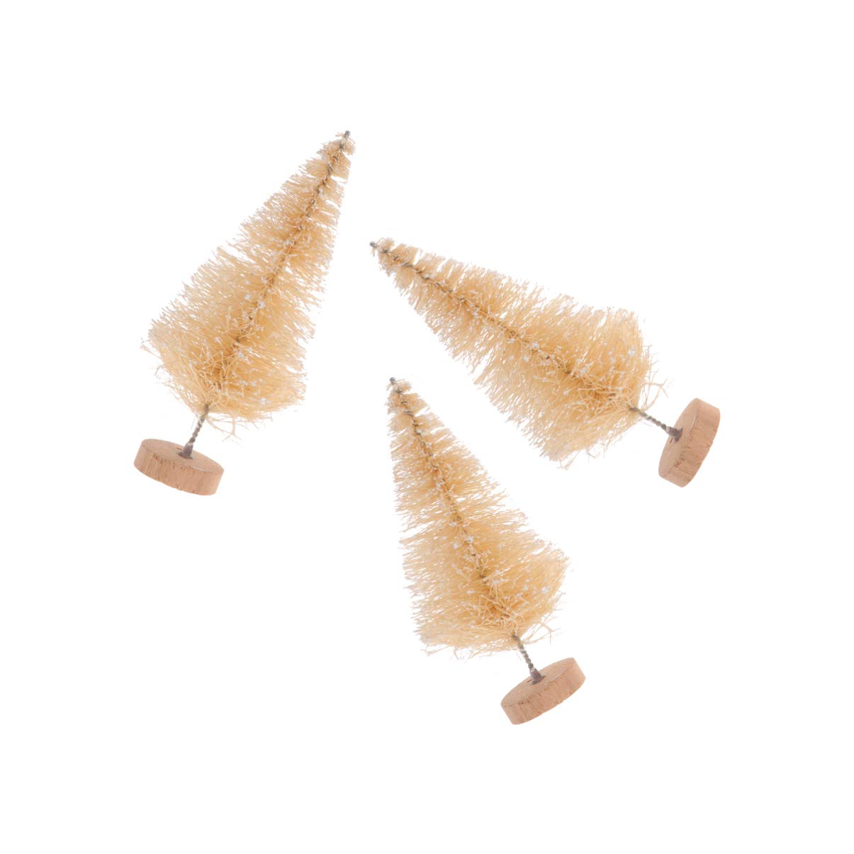 Amosfun 18pcs Mini Pine Trees Sisal Trees Miniature Christmas Tree with Wood Base Christmas Desktop Decorations 6.5cm (Beige)