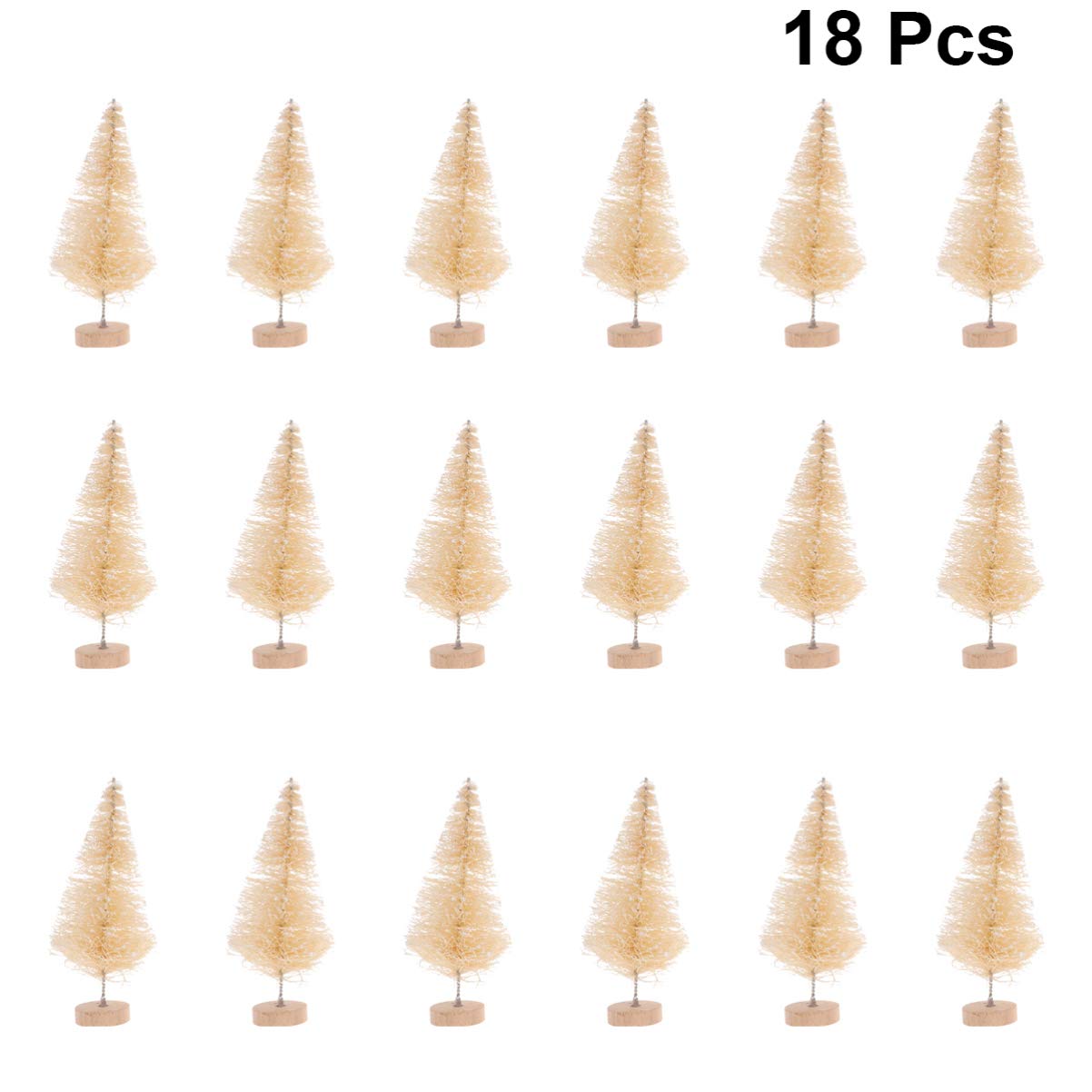 Amosfun 18pcs Mini Pine Trees Sisal Trees Miniature Christmas Tree with Wood Base Christmas Desktop Decorations 6.5cm (Beige)