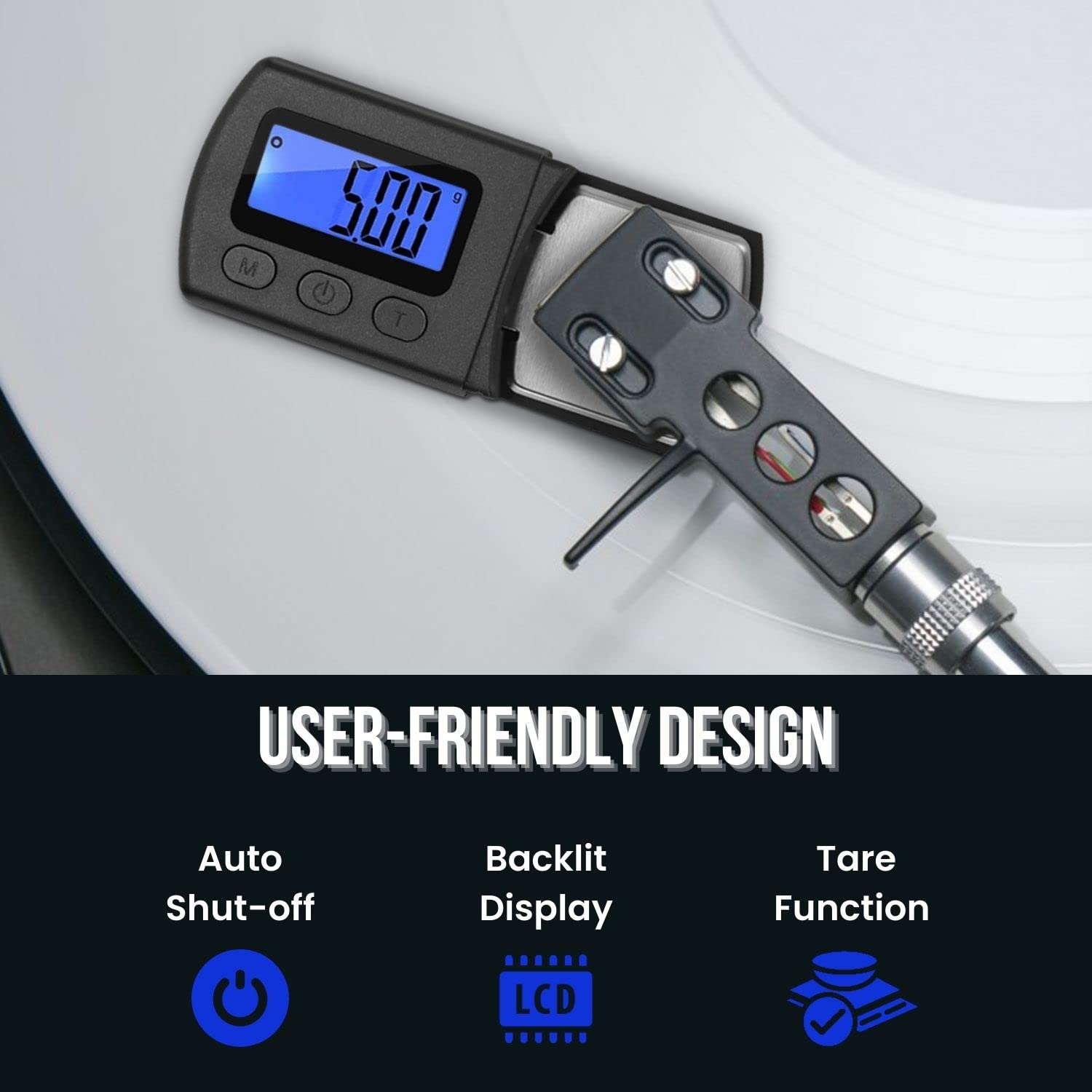 Flexzion Professional Digital Turntable Stylus Scale Load Scale Gauge Record Player Needle Cartridge Scale Vinyl Stylus Turntable Force Scale Gauge with LCD Backlight for Tonearm Phono Cartridge