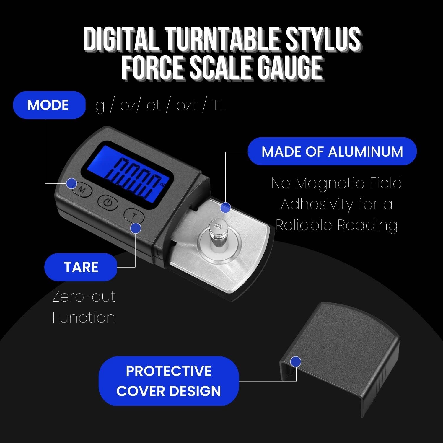 Flexzion Professional Digital Turntable Stylus Scale Load Scale Gauge Record Player Needle Cartridge Scale Vinyl Stylus Turntable Force Scale Gauge with LCD Backlight for Tonearm Phono Cartridge