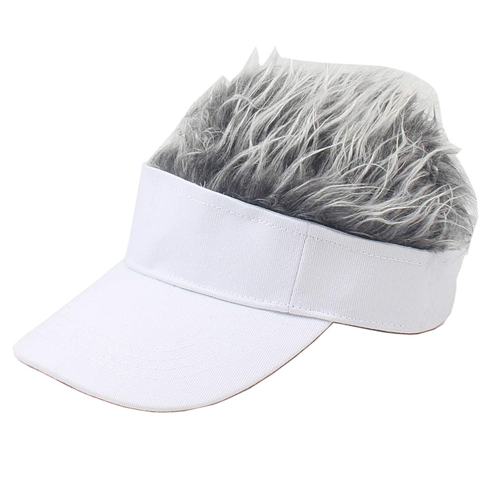 YEKEYI Fake Hair Baseball Hat with Wig Spiked Hairs Cycling Bike Bicycle Cap Fake Hair Wig Visor for Boy&Girl&Adult White Gray