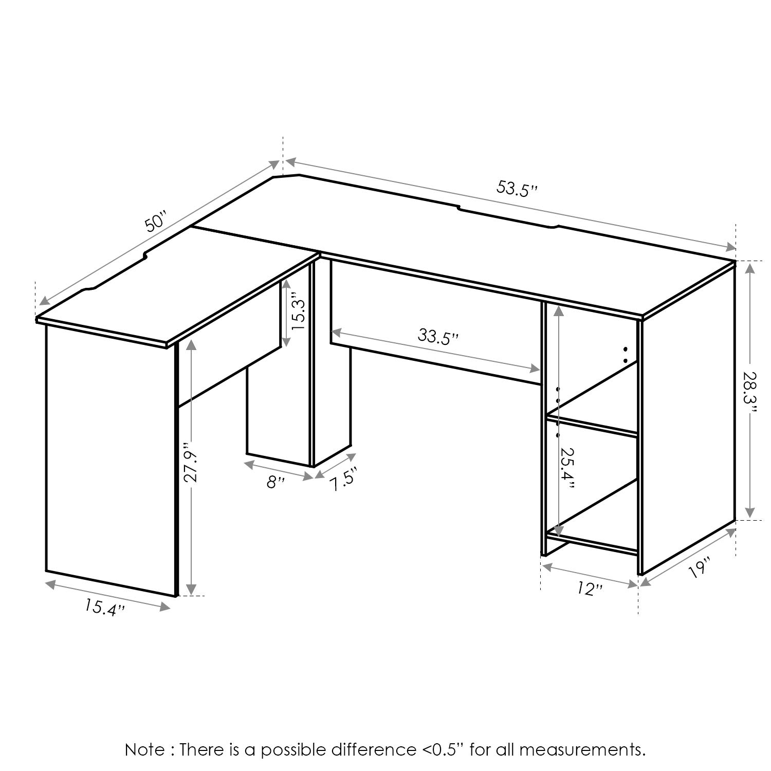 Furinno Indo L-Shaped Computer Desk with Bookshelf, White