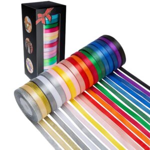 liuyaxi 300 yard satin ribbon -18 silk ribbon rolls & 2 glitter metallic ribbon rolls, 2/5" wide 15 yard/roll, ribbons perfect for gift wrapping, wedding, party decoration and more