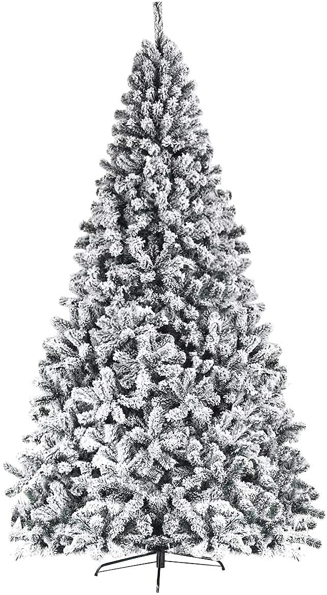 SPSUPE Artificial Christmas Tree, Premium PVC Xmas Full, Flocked Snow Pine Tree with Solid Metal Stand, Ideal for Indoor and Outdoor (9FT), White