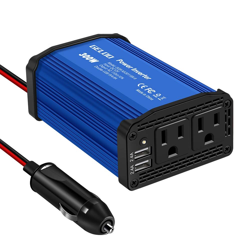 300W Power Inverter DC 12V to 110V AC Car Charger Converter with 4.8A Dual USB Ports (Blue) 1