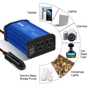 300W Power Inverter DC 12V to 110V AC Car Charger Converter with 4.8A Dual USB Ports (Blue) 1