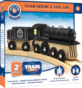 masterpieces wood train 2 piece set - lionel collector's steam engine & coal car - officially licensed toddler & kids toy