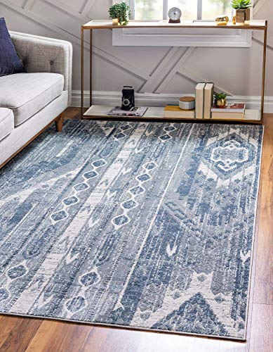 Unique Loom Portland Collection Southwestern Inspired Striped Tone-on-Tone Area Rug (2' 2 x 3' 0 Rectangular, Blue/ Gray)