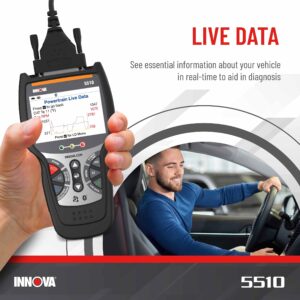 INNOVA 5510 OBD2 Scanner, Scantool for ABS Clear, All System Scanner, Caliper Service, Brake Pad Life, Read/Erase ABS/SRS Codes, Reset Oil Light, Live Data, Lifetime Free Updates