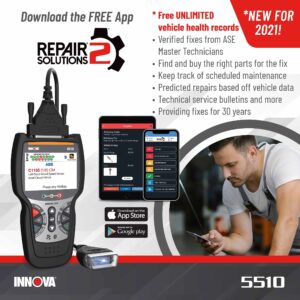 INNOVA 5510 OBD2 Scanner, Scantool for ABS Clear, All System Scanner, Caliper Service, Brake Pad Life, Read/Erase ABS/SRS Codes, Reset Oil Light, Live Data, Lifetime Free Updates