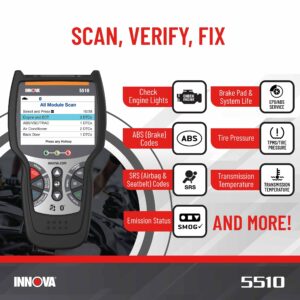 INNOVA 5510 OBD2 Scanner, Scantool for ABS Clear, All System Scanner, Caliper Service, Brake Pad Life, Read/Erase ABS/SRS Codes, Reset Oil Light, Live Data, Lifetime Free Updates