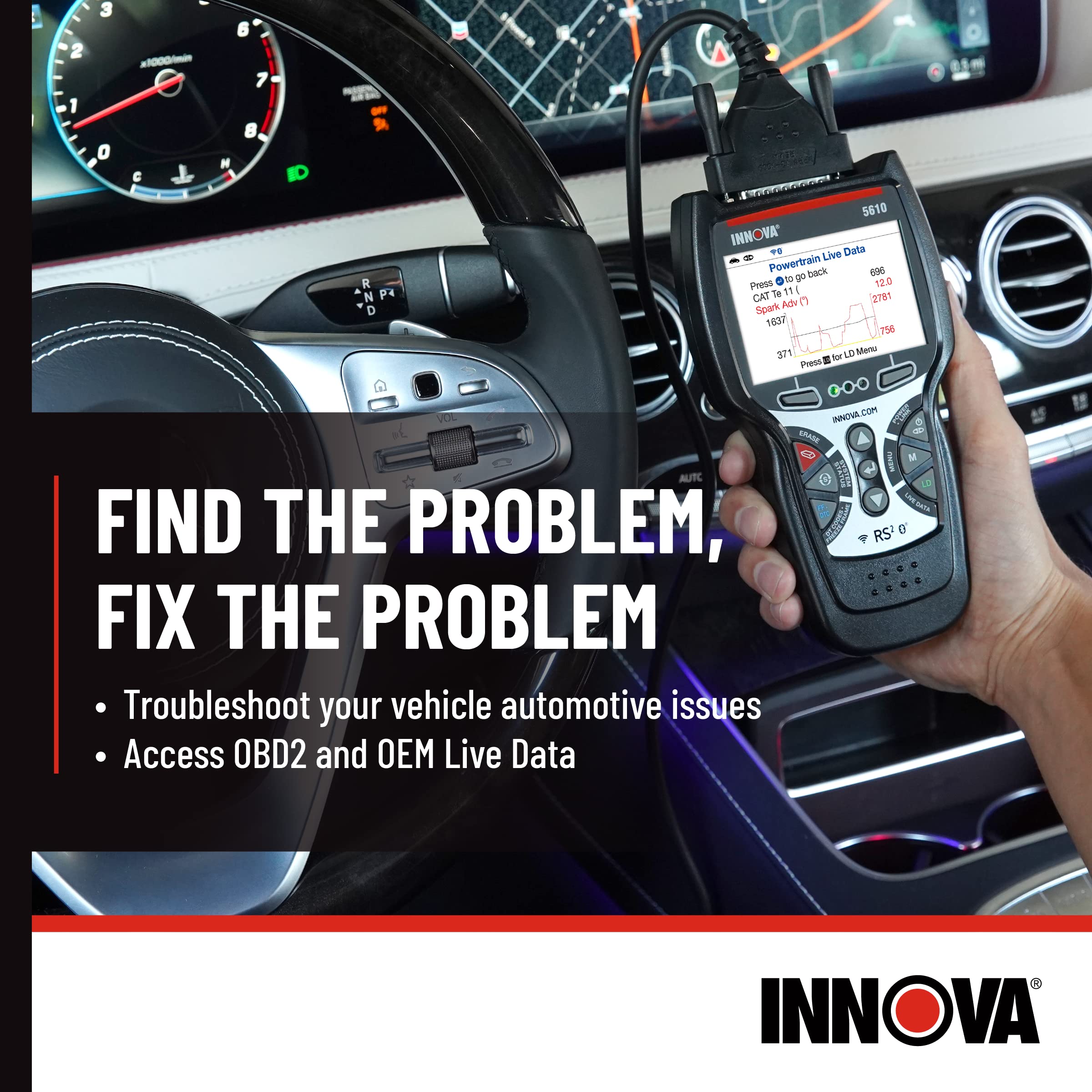 Innova 5610 OBD2 Bidirectional Scan Tool - Understand Your Vehicle, Pinpoint What's Wrong, and Complete Your Repairs with Less Headache. Free Updates. Free US-Based Technical Support.