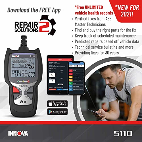 INNOVA 5110 - Newest 2022 OBD2 Scanner with ABS, Free Updates, Real Customer Service from Trusted USA Company, Smog Check & Check Engine Light Reset, Get Verified Repairs & Parts on iPhone or Android