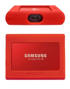 getgear silicone bumper for samsung portable ssd t5, strong-shock absorbing, slip-resistant - red